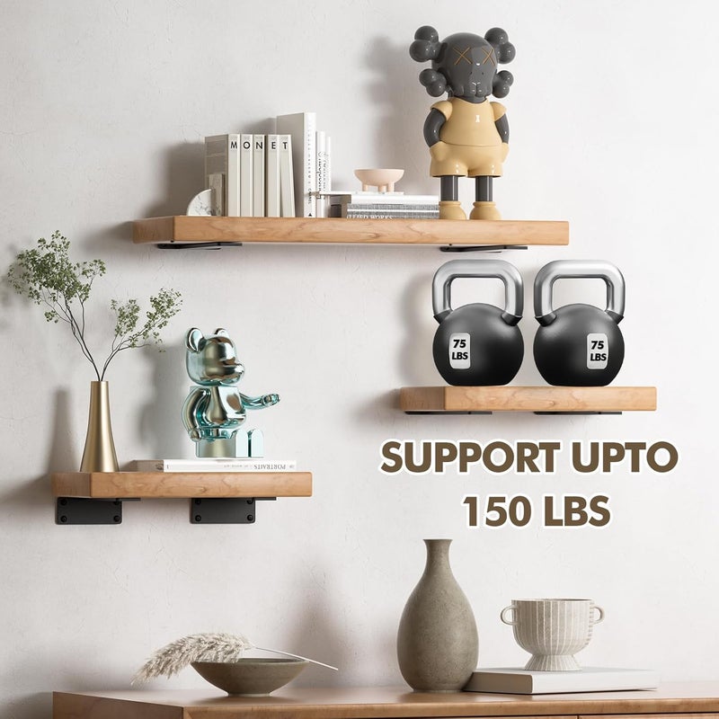 MIUGO Heavy Duty Shelf Bracket 4 Pack, Floating Shelf Brackets 6 inch Long, Brackets for Shelves, Black Coated Metal Wall Shelf Support Brackets（1/5"-Thick） - Image 2